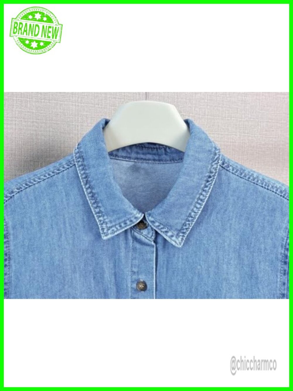 Midi Denim Shirt Dress with Pockets Short Sleeve Button Down Casual Dress - Picture 3 of 5